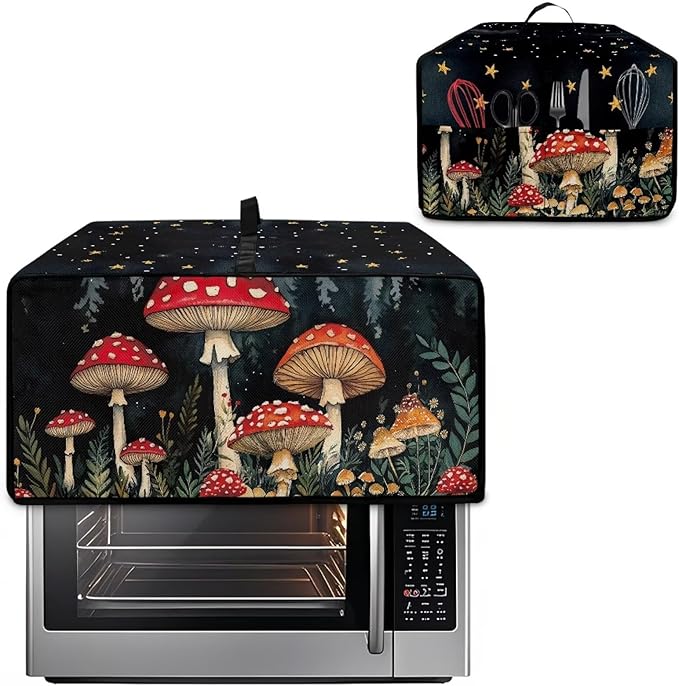 Doojoayie Black Toaster Cover 8 Slice Universal Fit Small Appliance Covers with Top Handle Design Mushroom Print Kitchen Decoration Gift for Mother Wife or Anyone Who Loves to Cook