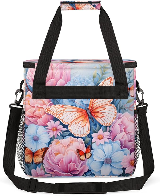 Flowers Butterfly Coffee Maker Carrying Bag Artistic Butterfly Travel Storage Bag Compatible with K-Mini or K-Mini Plus Single Serve Coffee Brewer Carrying Case with Pockets &amp Shoulder Strap