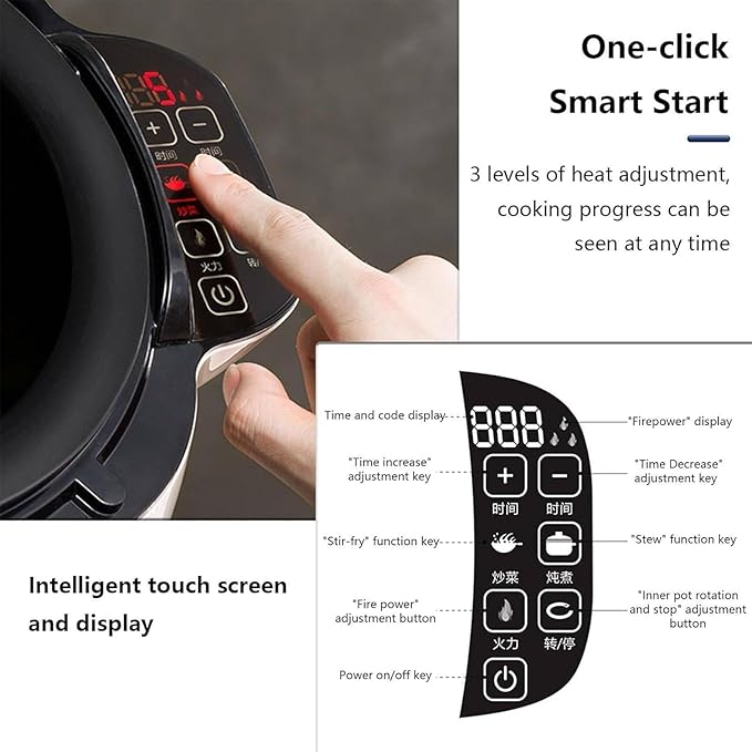 Auto Cooking Robot Large Capacity Stir Fry Pot Touch Screen Cooker 3 Speeds &amp Pan Angle 3 Gears Firepower Adjustable for Fried Rice Stew