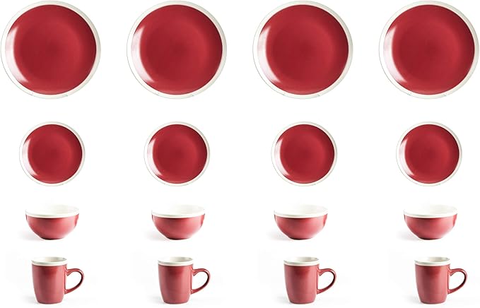 Rock Ridge Speckled Stoneware Dinnerware Set (16pc Set Ruby and Ivory)