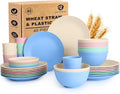 40 PCS Wheat Straw Dinnerware Sets | Service for 8 Unbreakable Plates and Bowls Sets - Dinner Plate Cereal Bowl Drinking Cups Dishwasher &amp Microwave Safe for Kitchen CampingRV - Colorful