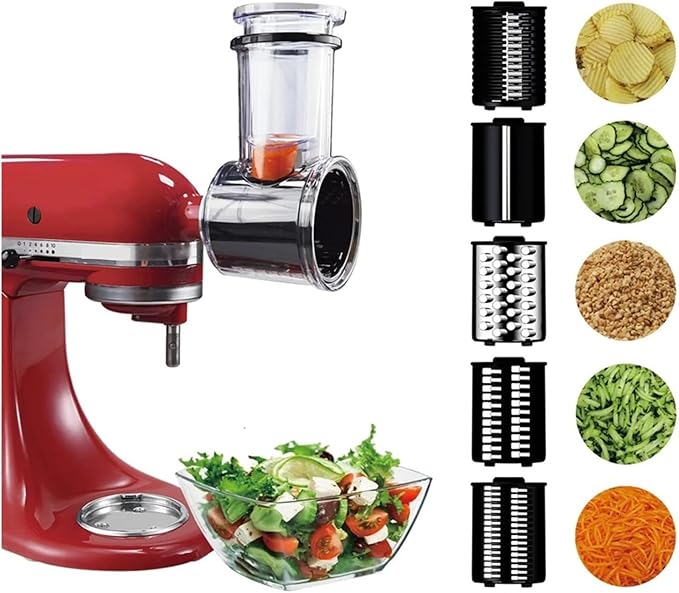 Stainless Steel Slicer/Shredder Attachment Compatible for KitchenAid Stand Mixer with 5 Blade Slicer Salad Maker