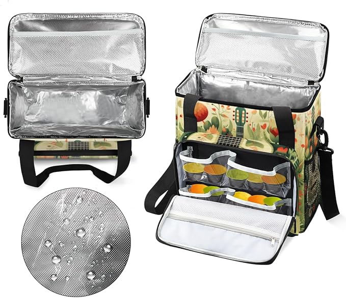Retro Guitar Coffee Maker Carrying Bag Tropical Leaves Travel Storage Bag Compatible with K-Mini or K-Mini Plus Single Serve Coffee Brewer Carrying Case with Multiple Pockets &amp Shoulder Strap