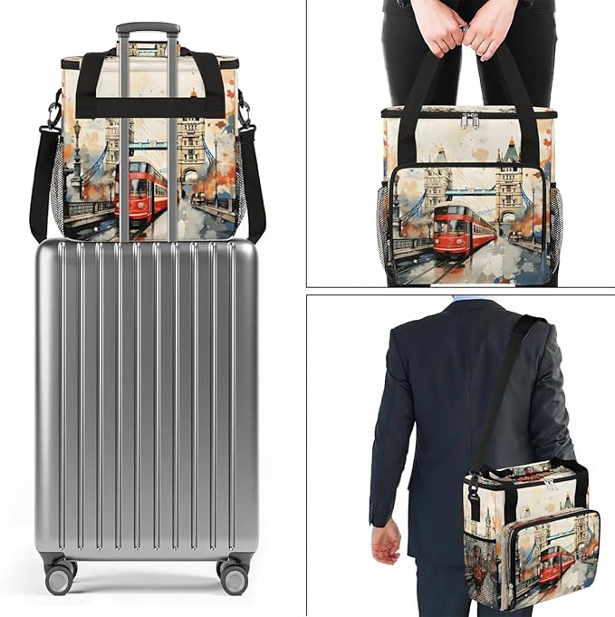 Watercolor City Landscape Coffee Maker Carrying Bag Compatible with K-Mini or K-Mini Plus Portable Single Cup Coffee Maker Case with Pockets for K Cup Pods
