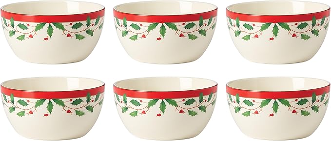 Lenox 893492 Holiday 6-Piece Dessert Bowl Set Christmas Dinnerware Hosting