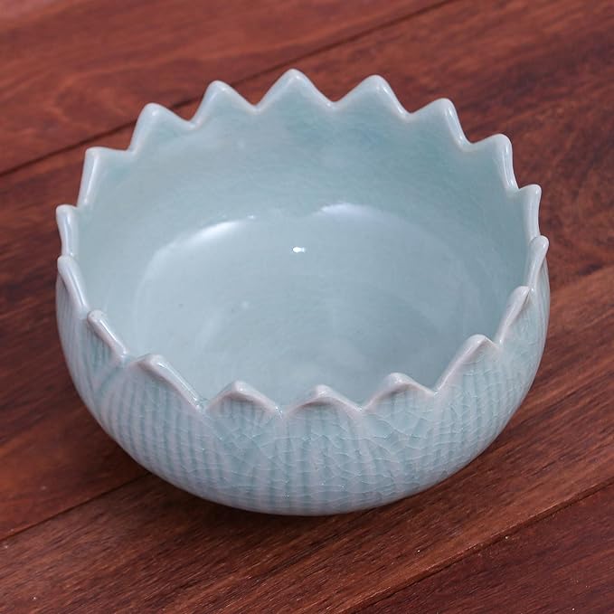 NOVICA Green Ceramic Leaf And Tree Bowls Dinnerware Set From Thailand 'Peace Lotus'