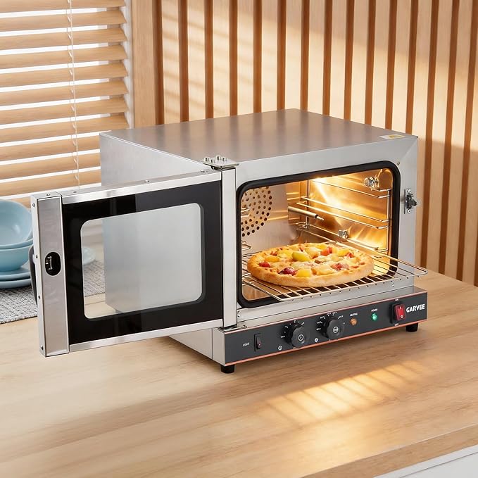 Garvee Commercial Convection Oven Countertop 22L/20Qt 1440W Toaster 3-Tier Electric Oven w/Front Glass Door Trays Wire Racks Clip Gloves 120V