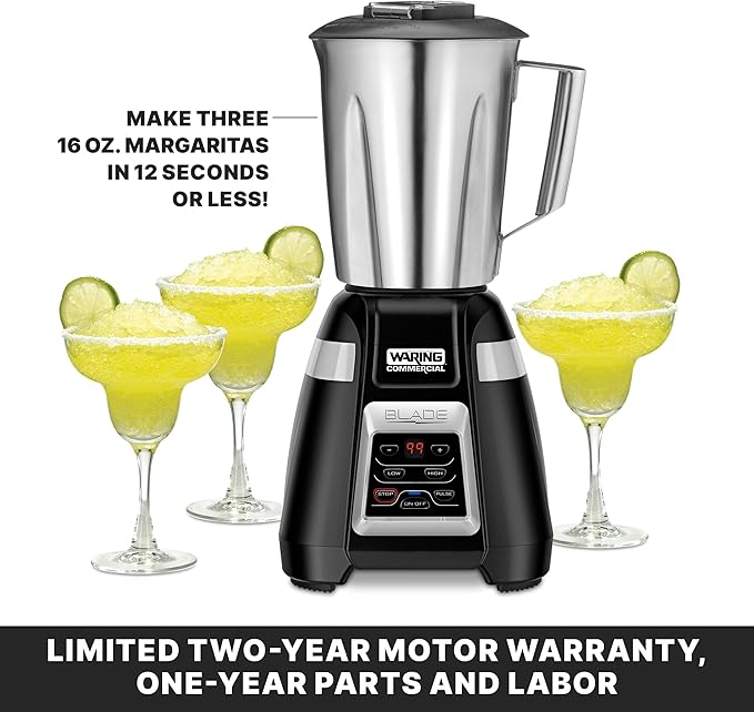 Waring Commercial BB340 Blade 1 HP Blender 2-Speed Key Pad with Pulse and 99 Second Countdown Timer  48 oz Stainless Steel Container 120V 5-15 Phase Plug
