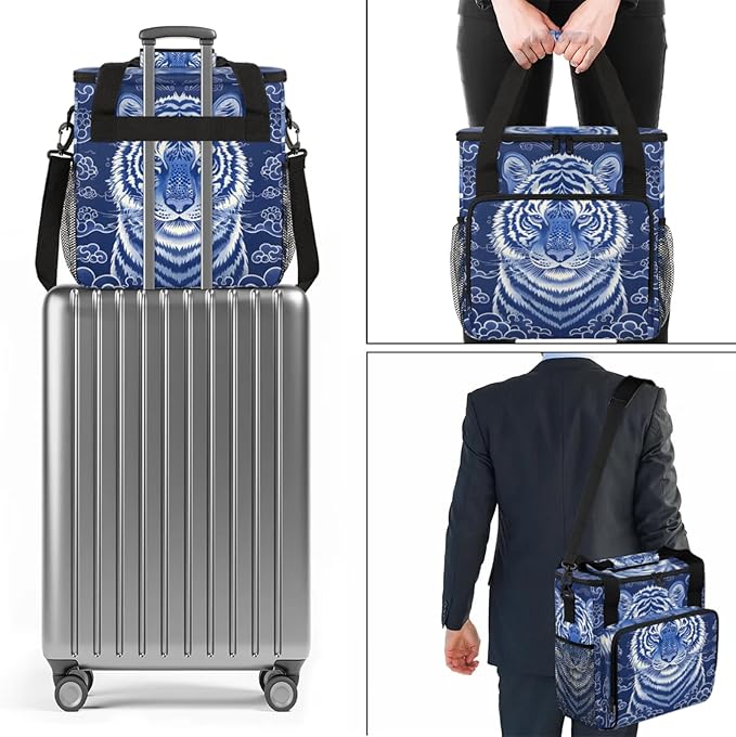 Tiger Print Coffee Maker Travel Bag for Keurig K-Mini/K-Mini Plus Insulated Waterproof Tote with Pockets for K-Cup Portable Single-Serve Brewer Case