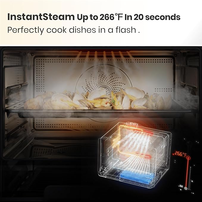 VAL CUCINA 7-in-1 Steam Convection Oven Countertop with Air Fry Bake Sous Vide Ferment Built-in Recipes | Anti-Scalding Self Clean Food-grade Stainless Steel Cavity &amp Accessories | 1500W