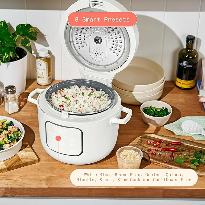 B- 14-Cup Cooked Electric Rice &amp Grain Cooker 6-Cup Uncooked Capacity Ceramic Nonstick Coating Multi-Grain Cooking Automatic Keep Warm (White Icing)
