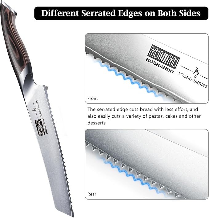 HOSHANHO Bread Knife 8 inch Japanese High Carbon Stainless Steel Serrated Bread Knife Professional Bread Cutting Knife for Homemade Bread