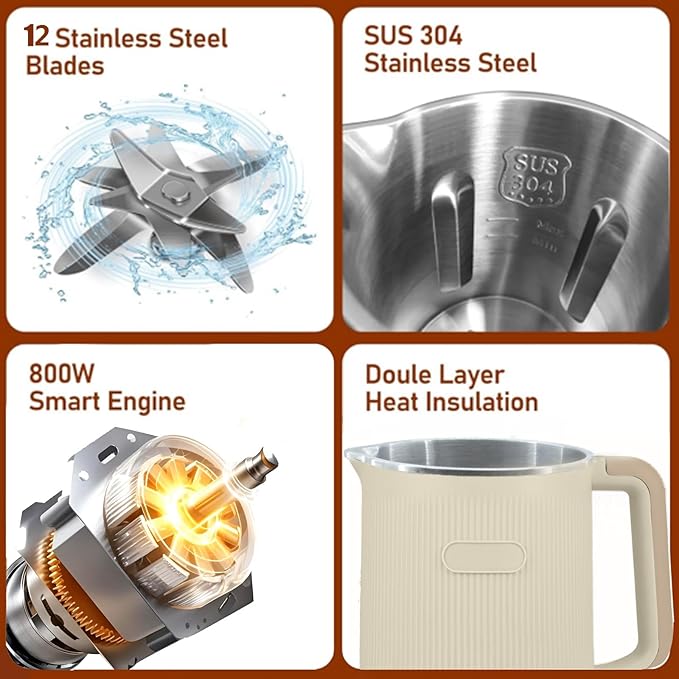 8-in-1 Automatic Soy Nut Milk Maker40oz Soy Milk Maker for Homemade AlmondOatSoy MilkRice PasteComplementary FoodJuiceMilk Maker Machine with Delay Start/Keep Warm/Self Clean/Boil Water