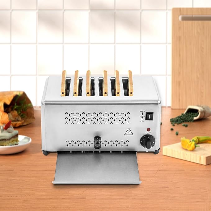 Electric 6 Slice Countertop Toaster 110v 1650w Commercial Stainless Steel Pop-Up Toasting Machine 2 Modes Home Bakery Toaster with Timer (1-5 Min) Desktop Breakfast Bread Cooker for Restaurant &amp