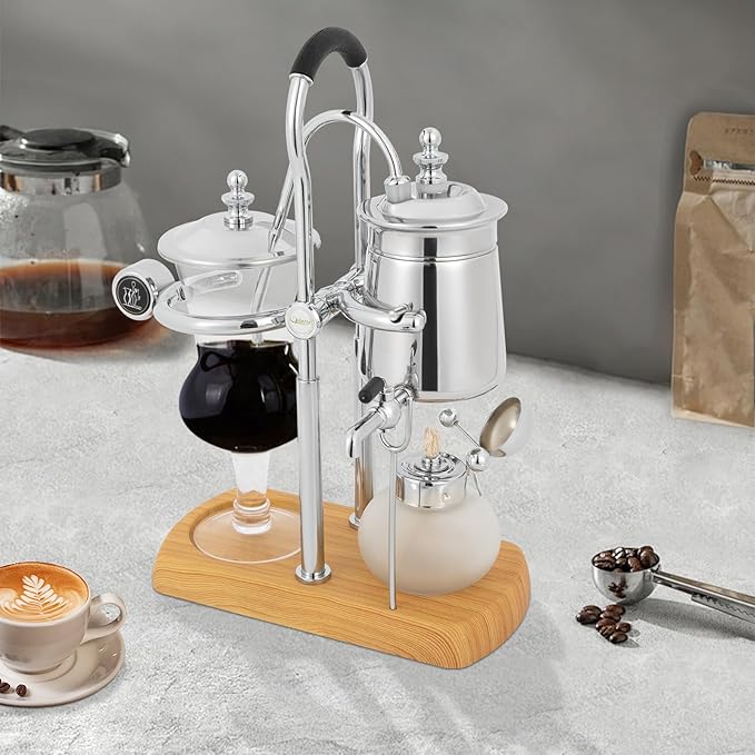 Vintage Siphon/Syphon Coffee Maker Belgian Luxury Coffee Brewer Pot 500ML Capacity Vacuum Coffee Maker for 4-5 Cups (Silver)