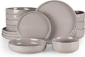 HaWare 16-Piece Plates and Bowls Set for 4 Stoneware Dinnerware Sets with Pasta Bowl Dishes Set for Home Restaurant Speckled Cream Coffee
