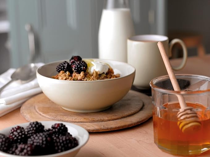 Denby - Linen Cream White Coupe Cereal Bowls Set of 4 - Dishwasher Microwave Safe Crockery - Ceramic Stoneware Tableware Natural Tones - Bowls For Soup