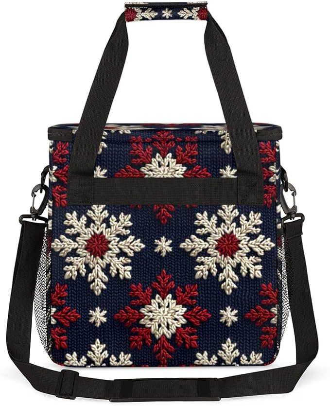 Retro Snowflakes Christmas Coffee Maker Carrying Bag Travel Storage Bag Compatible with K-Mini or K-Mini Plus Single Serve Coffee Brewer Carrying Case with Multiple Pockets &amp Shoulder Strap