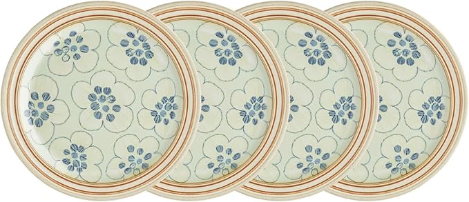 Denby Heritage Orchard Set of 4 Accent Salad Plates - Decorative Stoneware Medium Plates - Everyday Dining &amp Entertaining - Dishwasher Microwave Oven Freezer Safe - Durable Handmade British Tablew