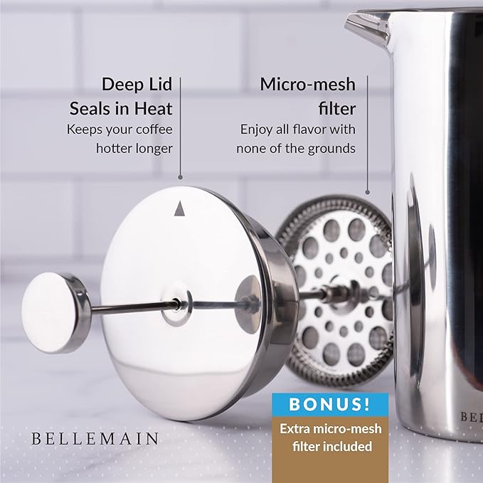 Bellemain French Press Coffee Maker Extra Filters Included 35 oz Stainless Steel
