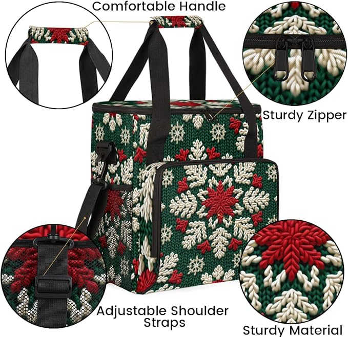 Christmas Snowflakes Coffee Maker Carrying Bag Abstract Snowflakes Travel Storage Bag Compatible with K-Mini or K-Mini Plus Single Serve Coffee Brewer Carrying Case with Pockets &amp Shoulder Strap
