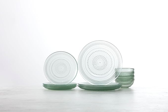 Fortessa Jupiter Hobnail Glass 12 Piece Dinnerware Set (Service for 4) Sage Green