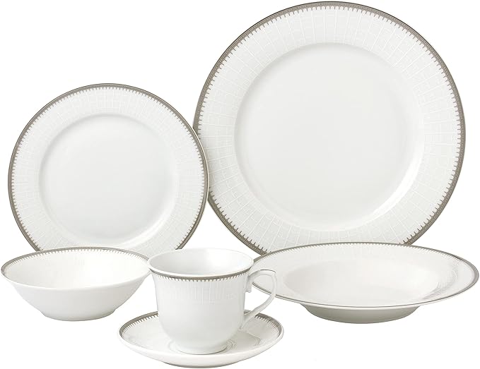 Stylish and Elegant 24 Pieces Porcelain Dinnerware Set Service for 4 People - Alyssa Silver