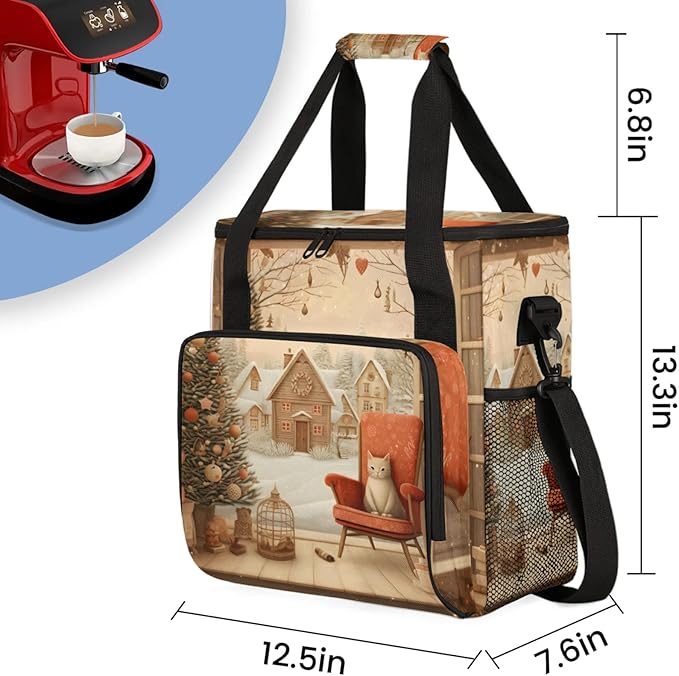 Warm Home Coffee Maker Travel Bag for Keurig K-Mini/K-Mini Plus Insulated Waterproof Tote with Pockets for K-Cup Portable Single-Serve Brewer Case