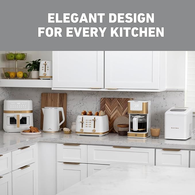 West Bend Timeless 4-Slice Toaster with 7 Browning Levels Bagel/Waffle/Defrost Settings High-Lift Lever Anti-Jam Easy-Clean Crumb Tray 4-Slice White/Gold