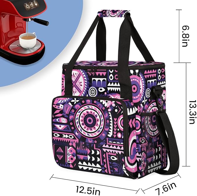 Geometry Aztec Coffee Maker Carrying Bag Ethnic Mandala Travel Storage Bag Compatible with K-Mini or K-Mini Plus Single Serve Coffee Brewer Carrying Case with Multiple Pockets &amp Shoulder Strap