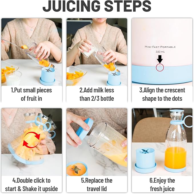 OTPEIR Portable Blender for Shakes and Smoothies with 11.83 Oz Travel Cup and LidDurable Stainless Steel Blades for Juice Blending Performance Blue