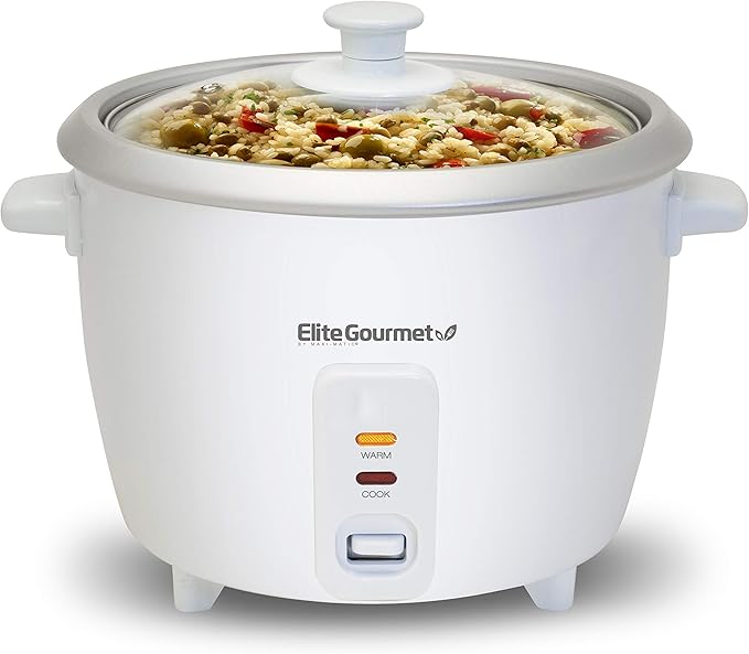 Elite Gourmet Elite Cuisine ERC006 Electric Rice Cooker with Automatic Keep Warm Makes Soups Stews Grains Hot Cereals White 6 Cups Cooked (3 Cups Uncooked)
