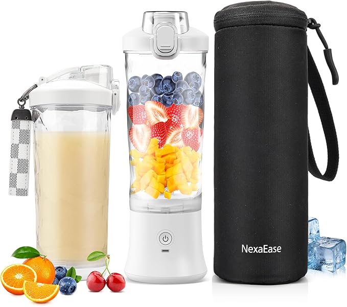 Portable Blender for Shakes and Smoothies- Personal Juicer 20 OZ Electric Protein Shaker Bottle with Insulated Sleeve USB-C RechargeableTravel Lid-Small Blender Cup for Kitchen Office GymTravel