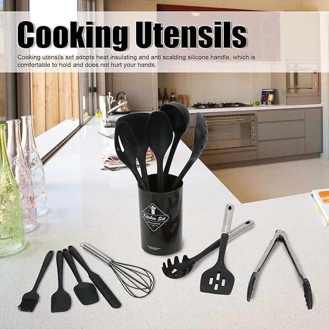 14 Piece Silicone Cookware Set Heat Resist Kitchen Tools Cooking Kitchen Utensils with Comfortable Handles for Home and Restaur Use