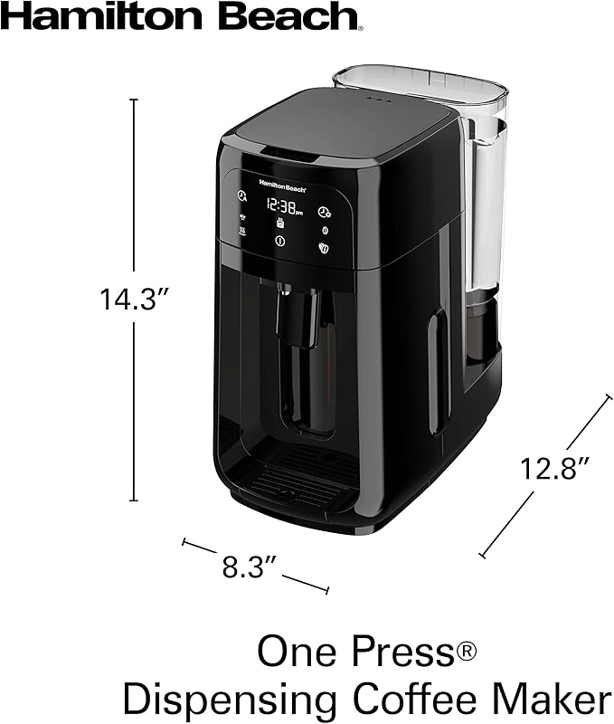 Hamilton Beach One Press Programmable Dispensing Drip Coffee Maker with 12 Cup Internal Brew Pot Removable Water Reservoir Black Next Gen (47600)