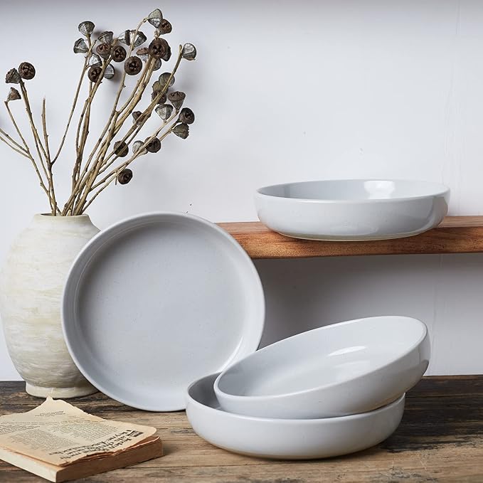 Famiware Milkyway Plates and Bowls Set For 4 16 Pieces Dinnerware Sets Light Gray