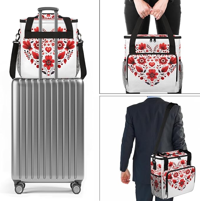 Heart Flowers Coffee Maker Carrying Bag Portable Travel Storage Tote Bag Compatible with K-Mini or K-Mini Plus Single Serve Coffee Brewer Carrying Case with Multiple Pockets &amp Shoulder Strap