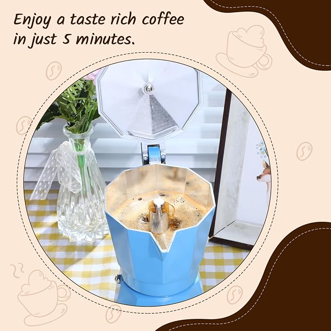Coffee Pot 6 Cup Electric Espresso Coffee Maker Italian Moka Maker 300ml Portable Aluminum Espresso Machine Cafetera Moka Pot with Detachable Base Gift for Home Travel(Blue)