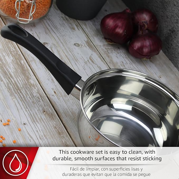 MAGEFESA STYLE 5-Piece Stainless Steel Cookware Set Includes Stockpot Dutch oven/Stew pot Saucepan Compatible with All Types of Stovetop Including INDUCTION Easy Cleaning and Dishwasher safe