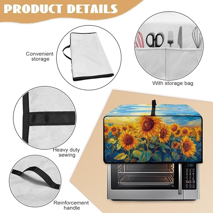 Doojoayie Sunflower Pattern Toaster Cover 4 Slice Kitchen Appliance Covers 18.5x14.5x 9 Small Appliance Dust Protector with Top Handle Easy to Storange