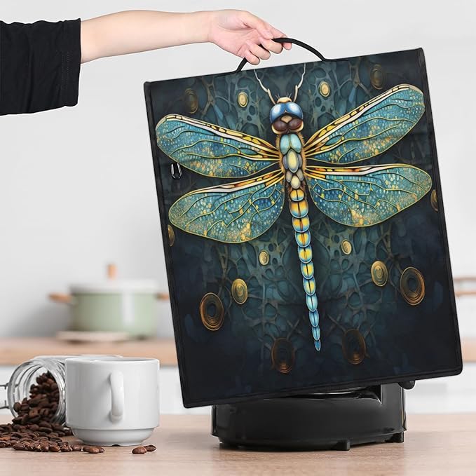 Kitchen Aid Mixer Cover Ethnic Turquoise Dragonfly Stand Mixer Cover Compatible with 6-8 Quarts Stand Mixers Dust Covers with Zipper Pocket Foldable Washable Kitchen Aid Organizer Bag