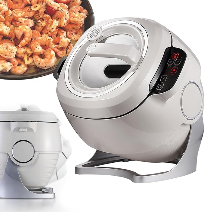 Cooking Machine Stir-Fry Machine Cooker with 360° Rotating and 3D All-Round Heating Adjustment 3 Gears Firepower and Pot Body Great for Home Restaurant