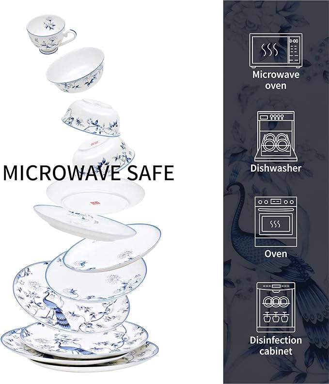 16 PCS Top-Grade Bone China Dinnerware Set for 4Jingdezhen Blue and White Porcelain Kitchen Bowls Dinner Table Plates Coffee Cups