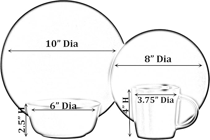 Rimmed Dinnerware Set | Mugs Salad and Dinner Plates and Bowls Sets Dishes with Highly Chip and Crack Resistant Dishwasher and Microwave Safe (Black Service For 8)