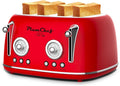 4 Slice Retro Style Toaster Dual Control Toaster with Warming Rack 6 Browning Settings Bagel/Defrost Functions Removable Crumb Tray Stainless Steel Housing 1650W Red