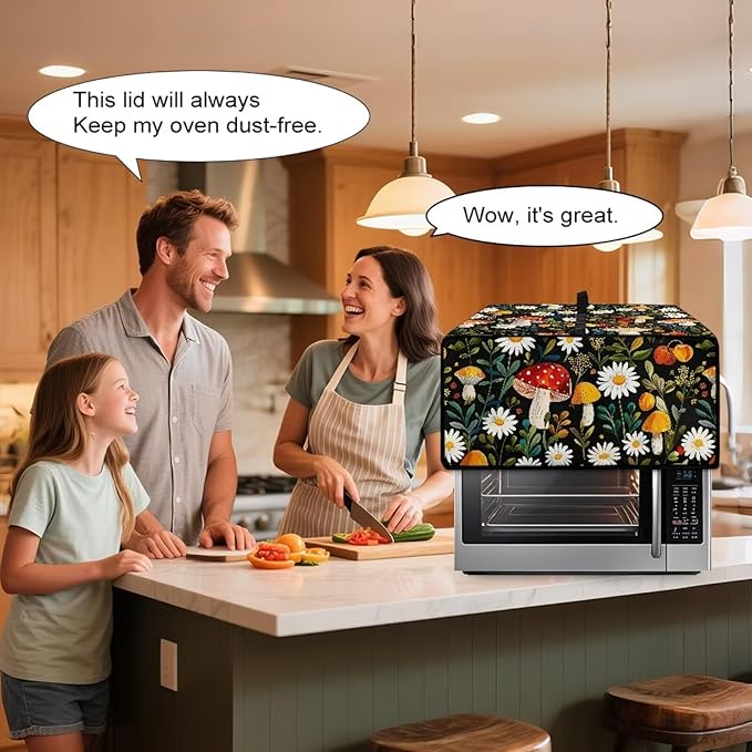 Doojoayie Small Appliance Covers 8 Slice Toaster Cover Universal Fit Kitchen Appliance Dust Protector Compatible with Toaster Oven/Bread Machine/Air Fryer Mushroom Print