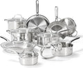 T-fal Gourmet 15-Piece Stainless Steel Cookware Set Pots and Pans Cooking Set Dishwasher Safe Oven Safe to 500°F Induction Compatible Stock Pot Sauce Saute Frying Pans Silver