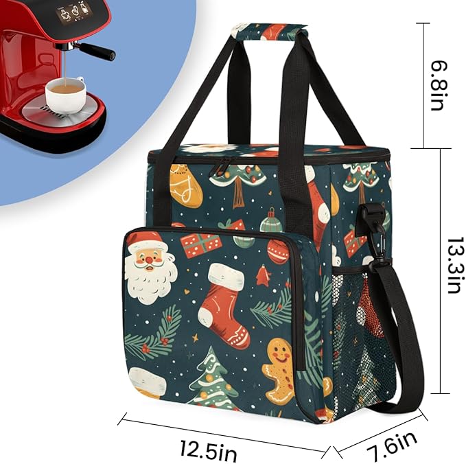 Abstract Santa Claus Coffee Maker Carrying Bag Colorful Santa Claus Travel Storage Bag Compatible with K-Mini or K-Mini Plus Single Serve Coffee Brewer Carrying Case with Pockets &amp Shoulder Stra