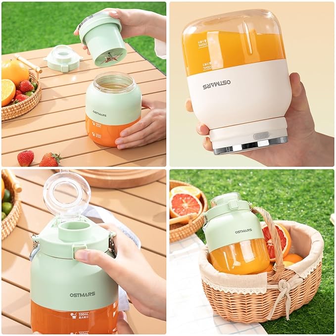 Blender Cup Juicer Cup for home Electric Juicer Mini Portable Blender Portable Automatic Sport Juicey Cups Dual-Use Water Bottle with Straw for Outdoor Sports with Strap (2PCS Mix)
