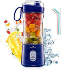 Portable Blender Vaeqozva USB Rechargeable Smoothie on the Go Blender Cup with Straws Protein Shakes Fruit Mini Mixer for Home Sport Office Camping - Navy Blue
